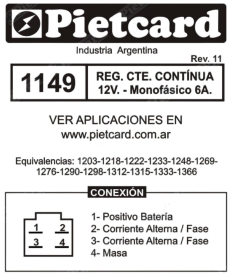 REGULADOR 12V MAVERICK MA 110 PIETCARD 1149 - Imagen 3