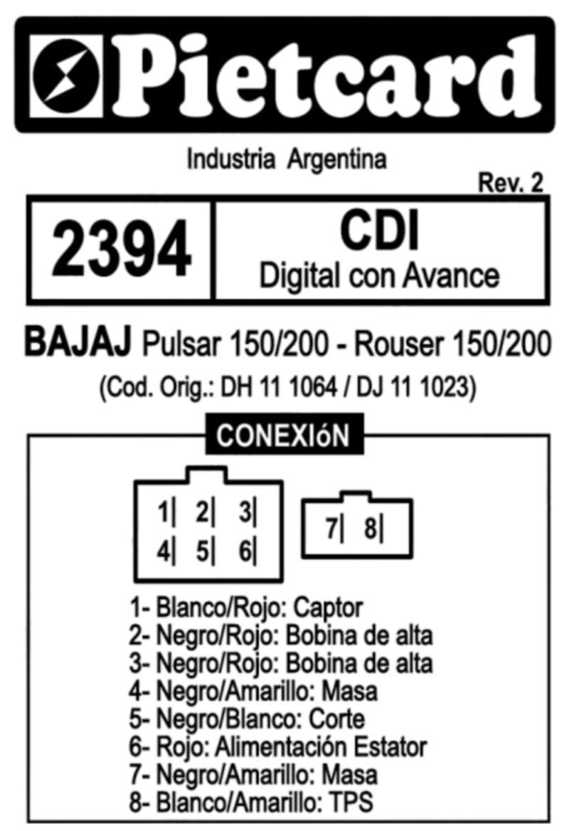 CDI BAJAJ PULSAR 150 /200 ROUSER 150/200 PIETCARD 2394 - Imagen 2
